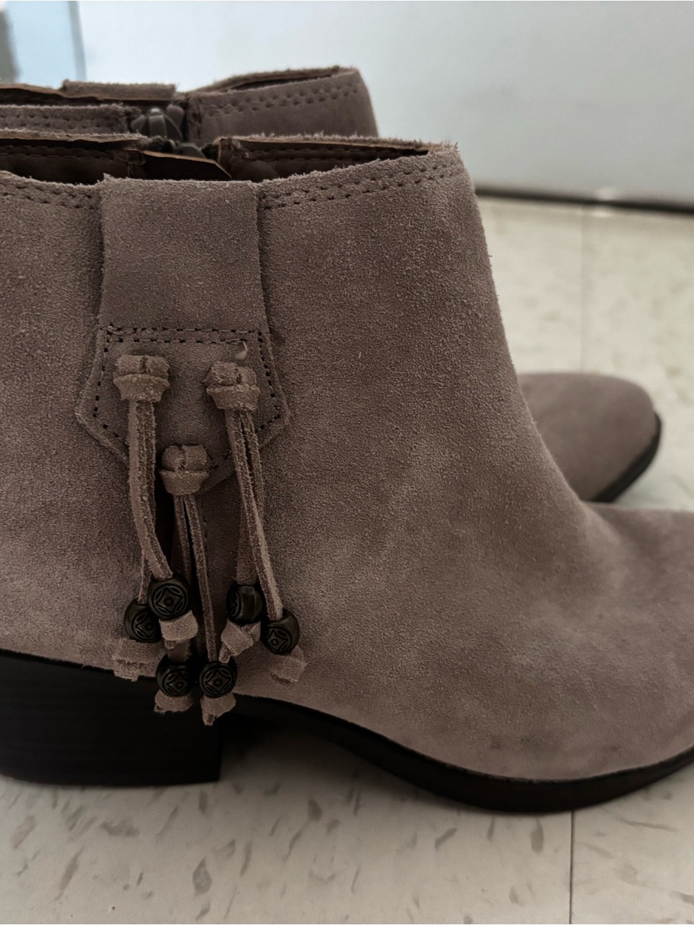 White Mountain Taupe Suede Tassel Ankle Bootie